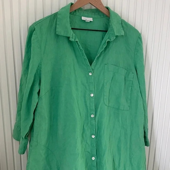 J Jill Love Linen Elegant Green Button-Up Dress Size Large - Picture 5 of 8